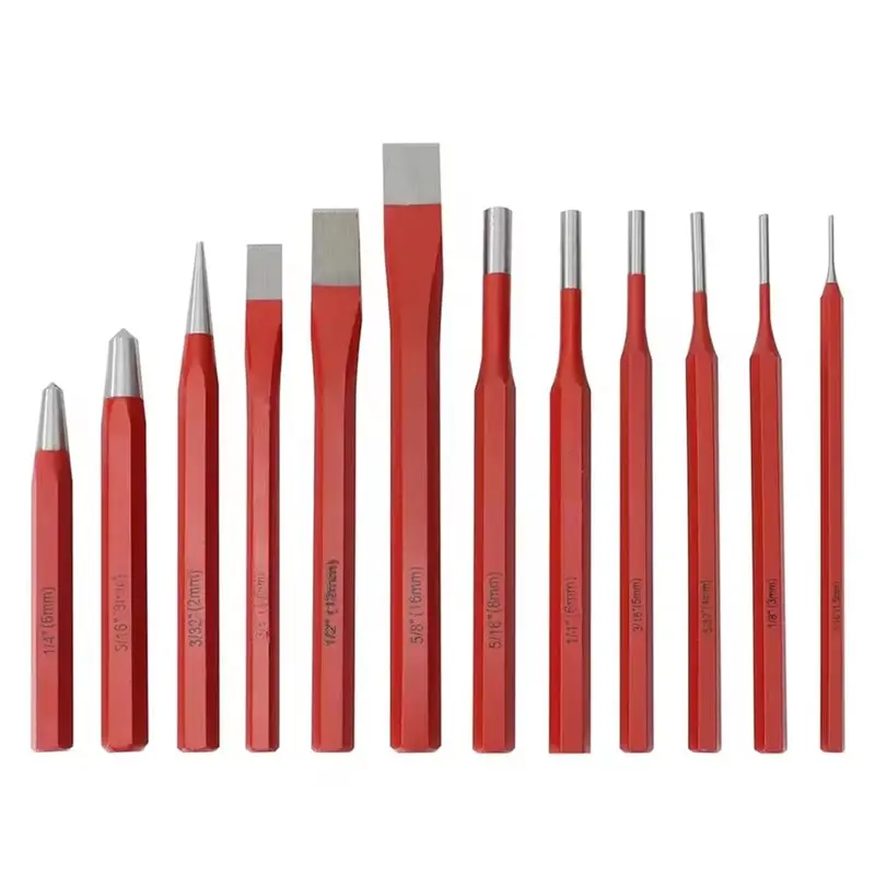 A32HOT-Chisel And Punch Set 12Pcs Digging Tools For Woodworking, Metal, Stone Carving-Mechanics Punch Included