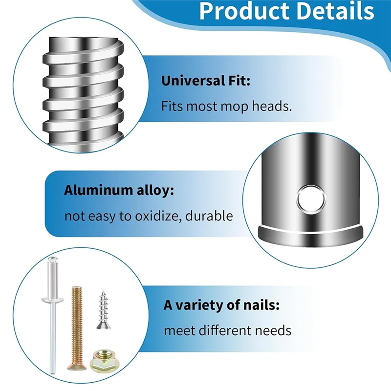 B62B-Replacement Threaded Tip Kit For Mop, Broom 4 Set, Universal Ultra Threaded Tip Repair For 0.8