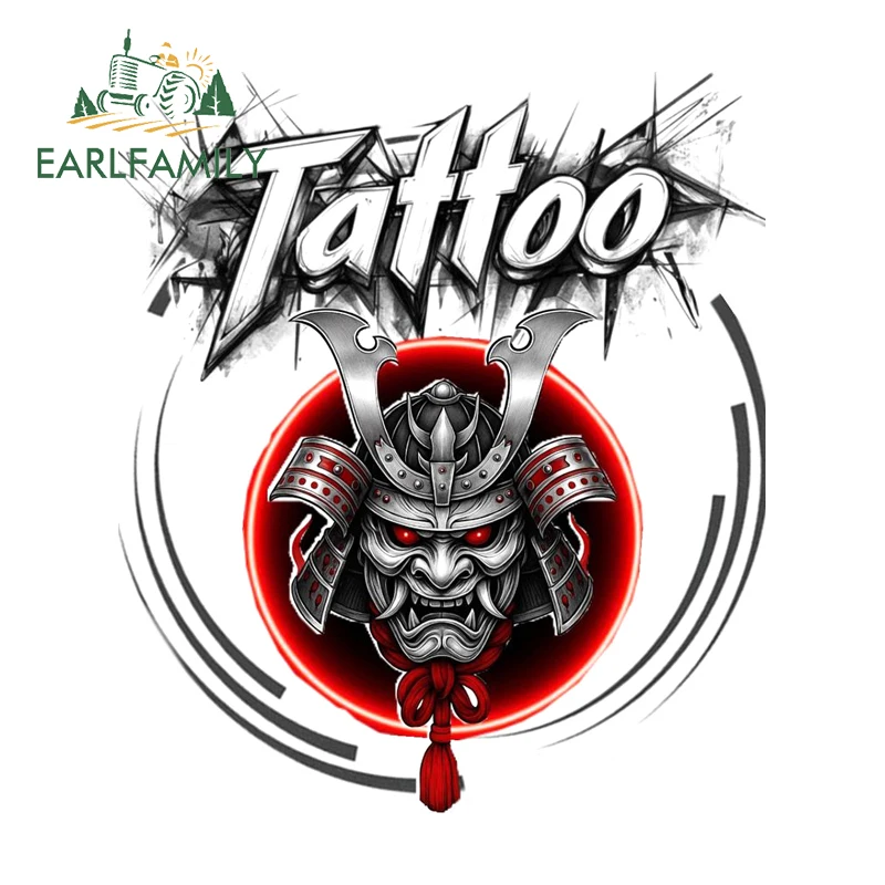 

EARLFAMILY Tattoo Samurai Mask Fine Decal Artistic Personality Motorcycle Trunk Decals Vinyl Sunscreen Motorcycle Window Decor
