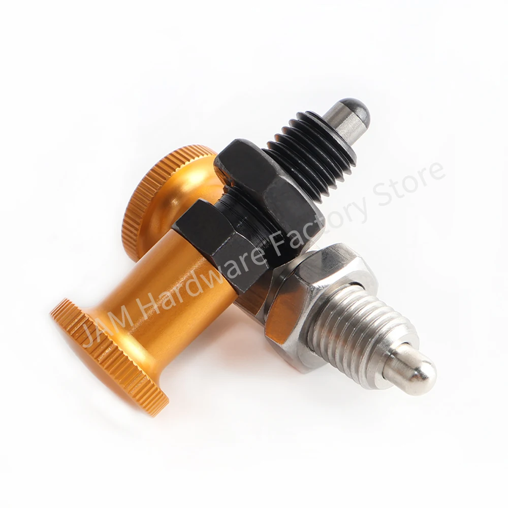 

MJ210 M5~M16 Free Shipping Round Head Spring Positioning Indexing Pin Reset Gold Knob Plunger Locking Pin Fine Thread With Nut