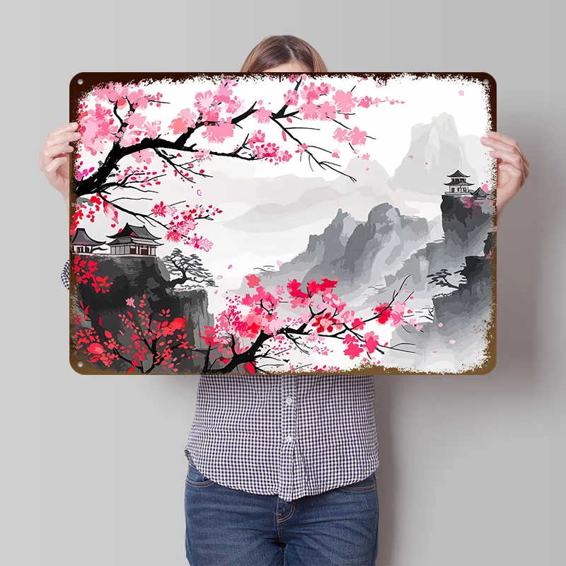 Japanische Kirschblüten-Poster, personalisierte Vintage-Metallschilder, Wandkunst, Retro-Blechschild für moderne Heimdekoration, Luxushaus