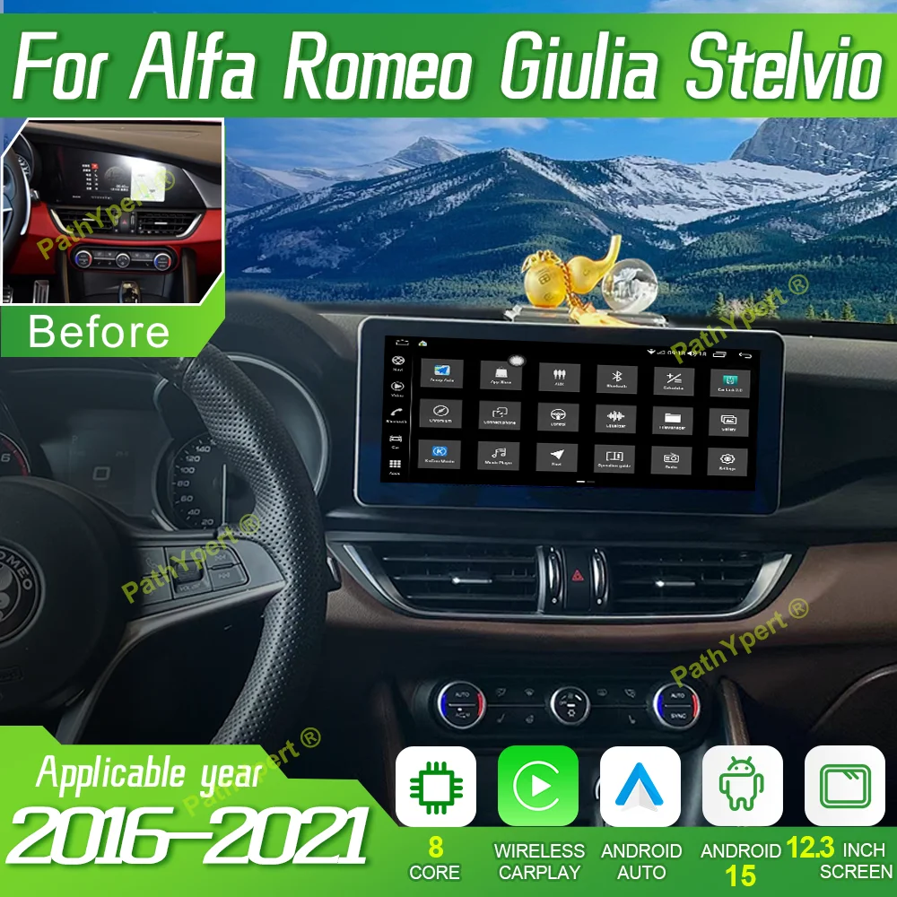 

12.3"Android15 For Alfa Romeo Giulia Stelvio 2016-2021 Multimedia Stereo Video Player Wireless Carplay Car Radio BT FM Head Unit