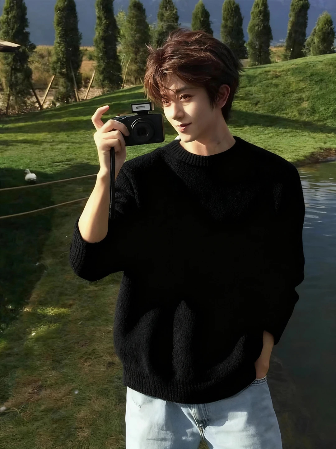 

Мужской свитер Laid-ba Sle с круглым вырезом, на флисовой подкладке, плотный, для базового слоя, американского стиля, как нижнее белье и верхняя одежда, зимний