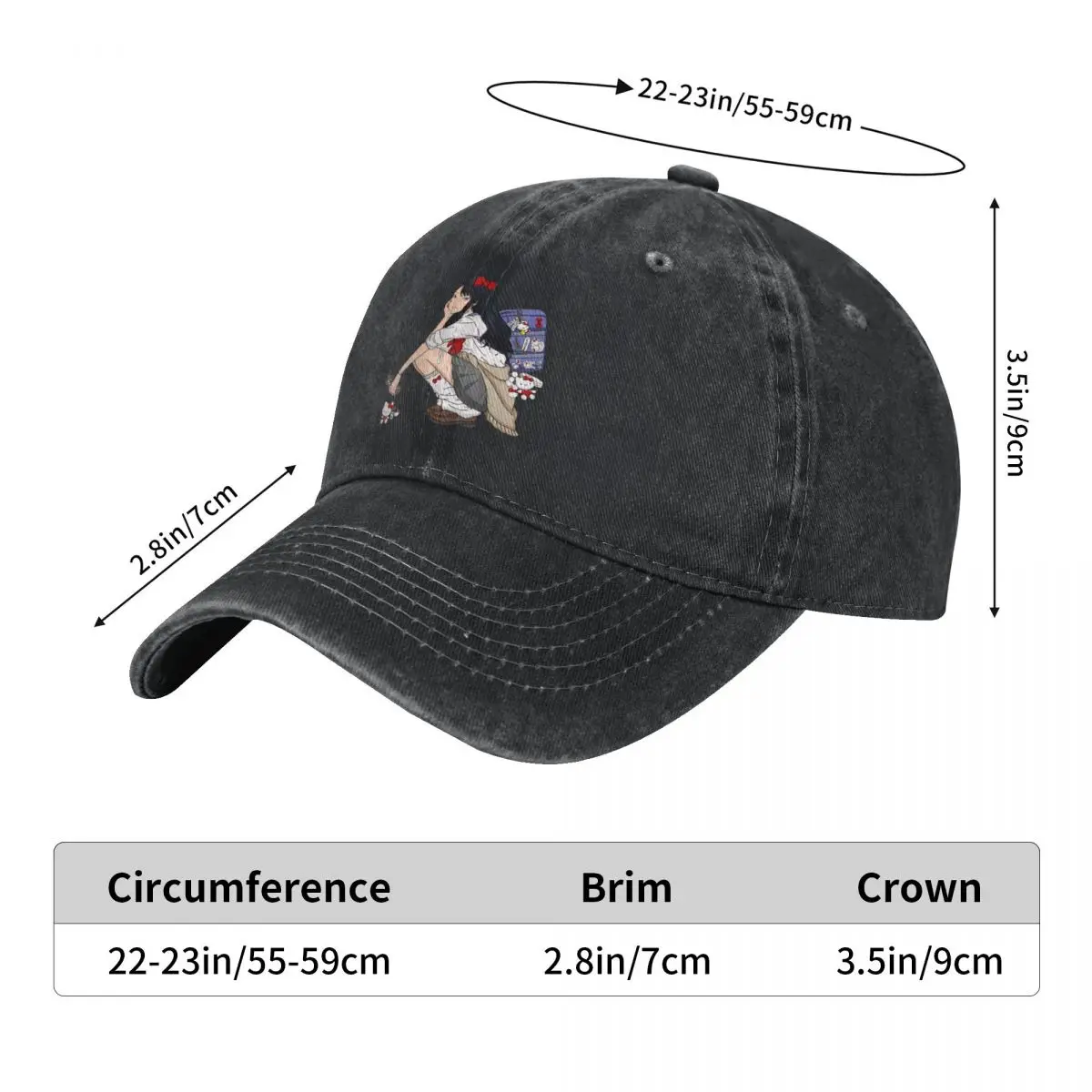 Junji Ito Tomie X Hello Kitty Washed Baseball Cap Casual Trucker Hat Spring Women Men Hiking Fishing Sunscreen Baseball Caps