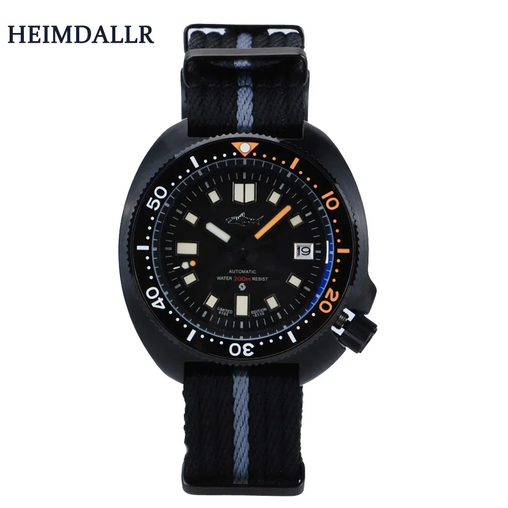 

Heimdallr Men's Turtle Diver Watch Black Dial Black Orange Ceramic Bezel Sapphire NH35 Automatic Movement 20Bar Water Resistant