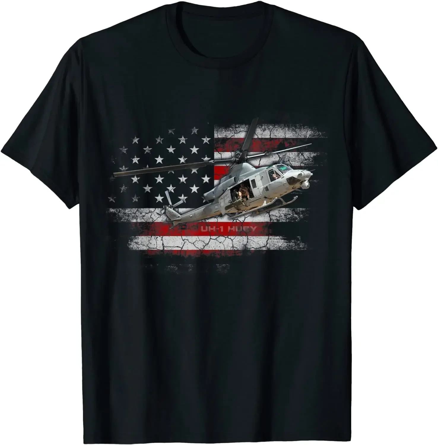 

American Flag UH-1H Iroquois (Huey) Helicopter T-Shirt 100% Cotton O-Neck Summer Short Sleeve Casual Mens T-shirt Size S-3XL