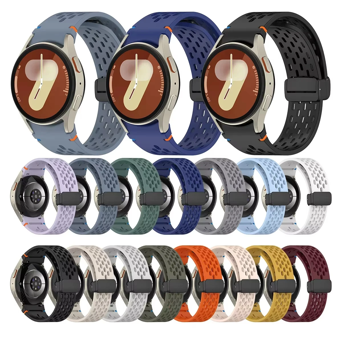 Original Silicone Band For Samsung Watch 7 6 FE 5 4 Classic Strap 47mm 43mm 44mm 40mm Magnetic Buckle Galaxy Watch 5 Pro 45mm