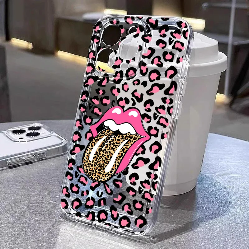 Pink Rolling Stones For Realme10 9 C30 53 63 Narzo50 Find X5 Reno12 11 10 8 7 6 Pro Plus Transparent Space Phone Case Funda Capa