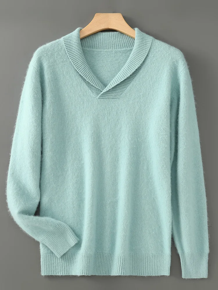 Autumn Winter 100% Mink Cashmere Sweater Women Knitwear Pullover Thick Warm Solid Color Basic Model V-neck Clothing Plus Size