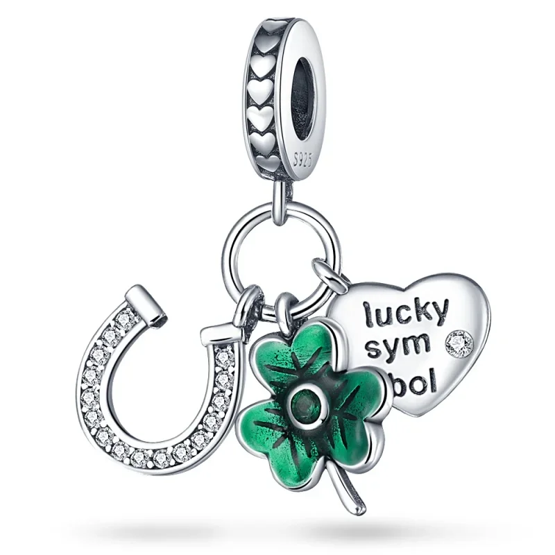 Colgante de plata de ley 925 Original para pulsera Pandora, colgante con cuentas de mariposa de herradura de trébol verde, regalo de joyería para mujer