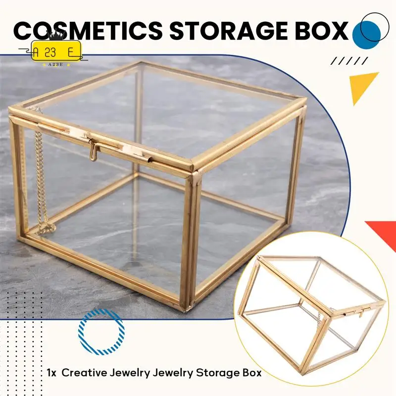 

A23E-Square Opening Glass Geometry Garden Jewelry Boxs Mirror Jewelry Storage Box Eternal Flower Decoration Box Crafts