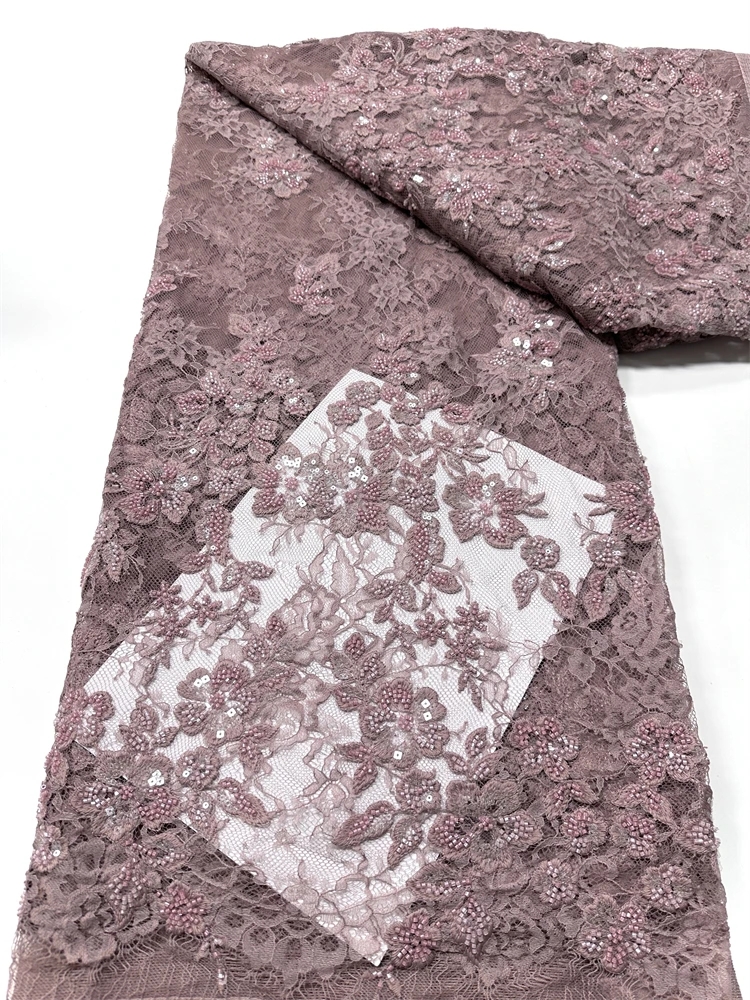 

Высококачественная роскошная кружевная ткань с блестками и бисером для свадьбы 2026, новый дизайн, французский африканский тюль, сетчатое кружево для вечернего платья
