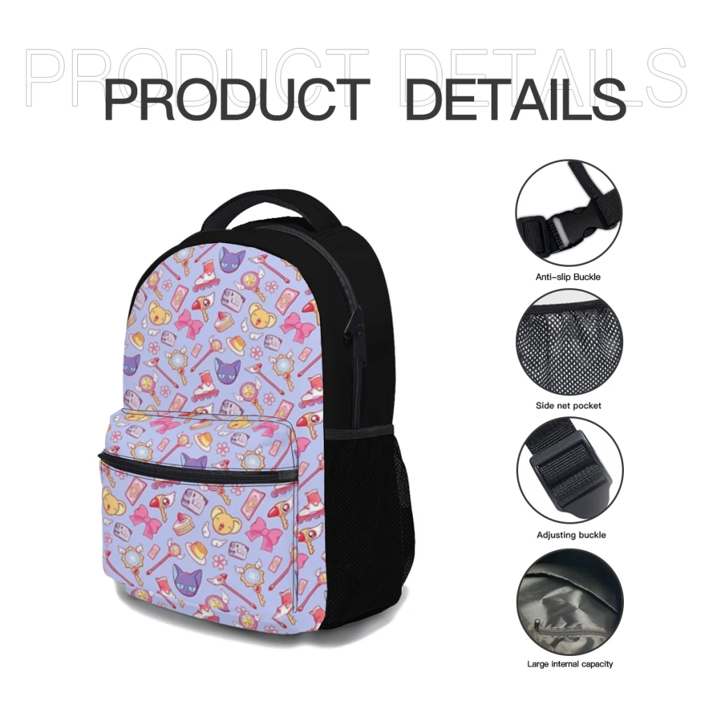 New Fashionable  Sakura Card Captor - Violet Backpack Bag Large Capacity Trendy Book Bag Multi-pockets Adjustable 17inch