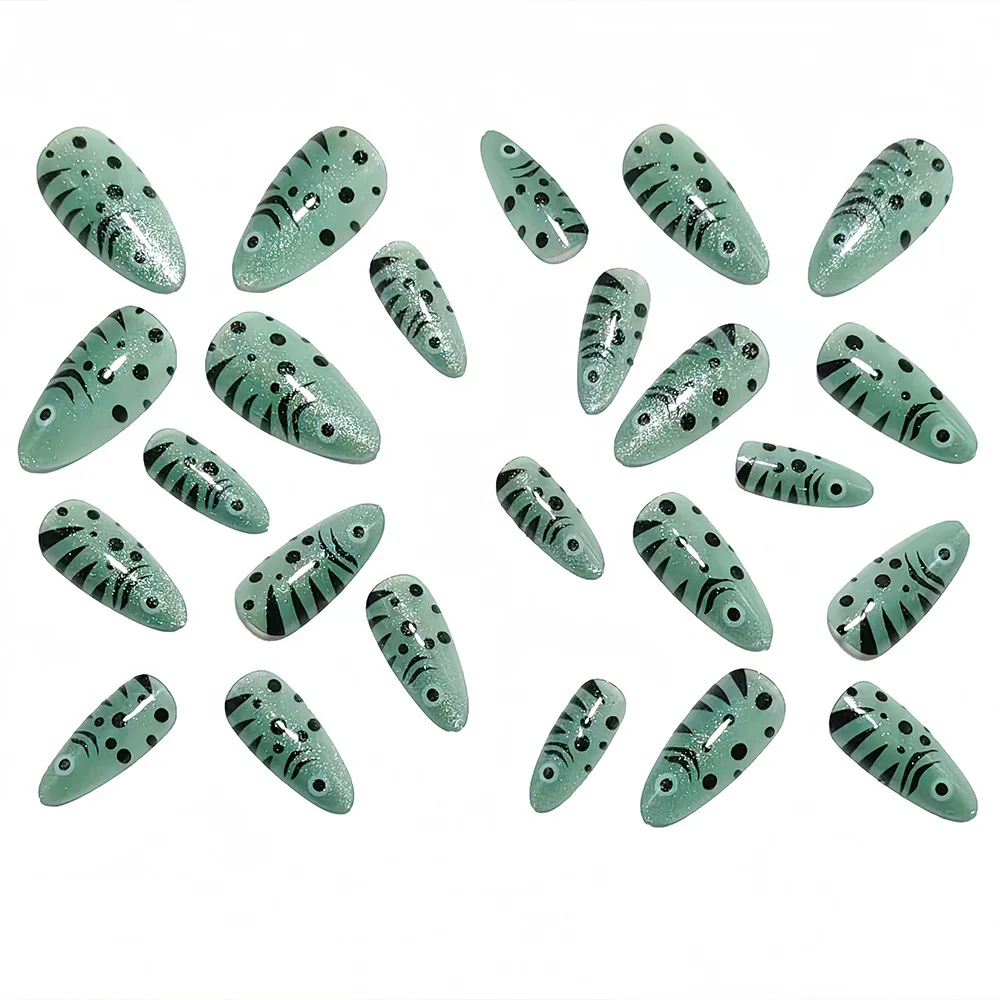Ocean Colorful Little Fish Press On Nails Almond Head Spicy Girls Summer Fake Nails Full Cover Sea Series False Nail Tips 24pcs image 4