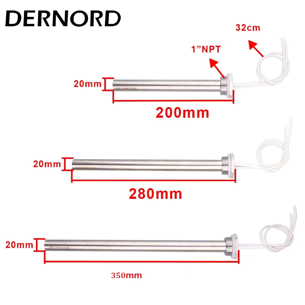 DN25 Cartridge Immersion Heater Stainless Steel 304  Hot Water Rod 1kw/2kw/3kw Tubular Heating Element 220V