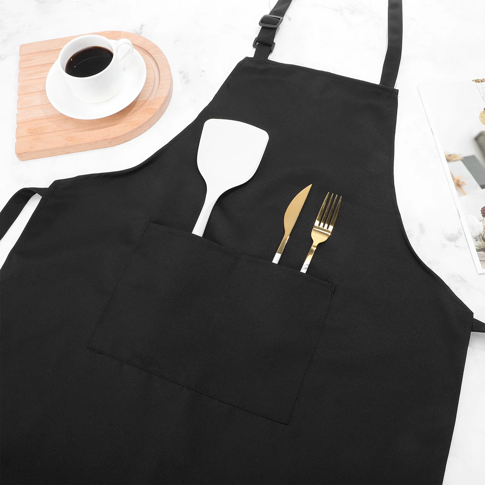 2 個シェフエプロン調節可能な調理エプロン黒ケータリングエプロン女性男性キッチンサーバースタイリッシュで耐久性のある