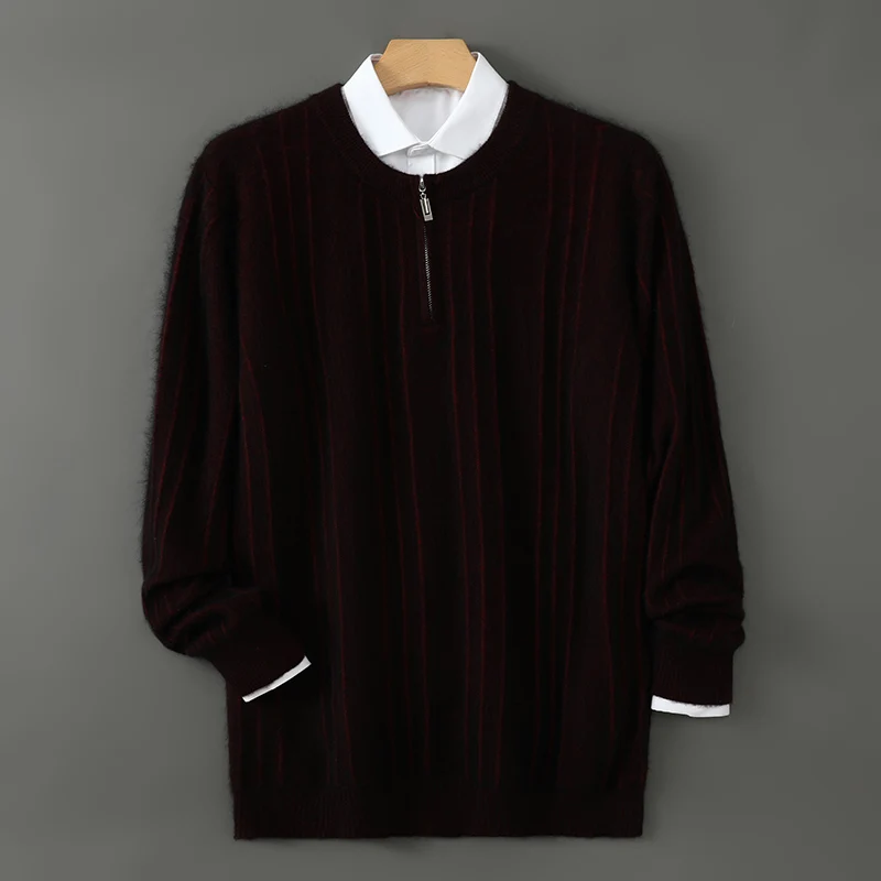 Maglione di cashmere di qualità 100% da uomo autunno e inverno Pullover allentato con cerniera a mezza altezza Top casual in maglia da esterno a