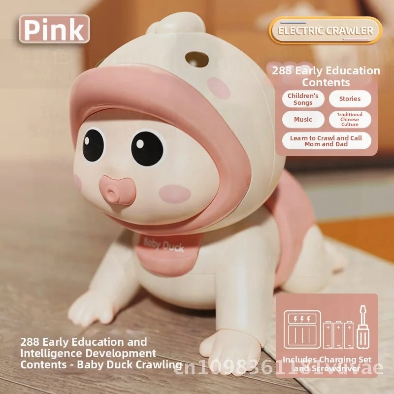 Elektryczna zabawka dla niemowląt do raczkowania z muzyką i funkcjami edukacyjnymi dla dzieci w wieku 6-8 miesięcy, wczesna edukacja, rozwój, różowy/niebieski