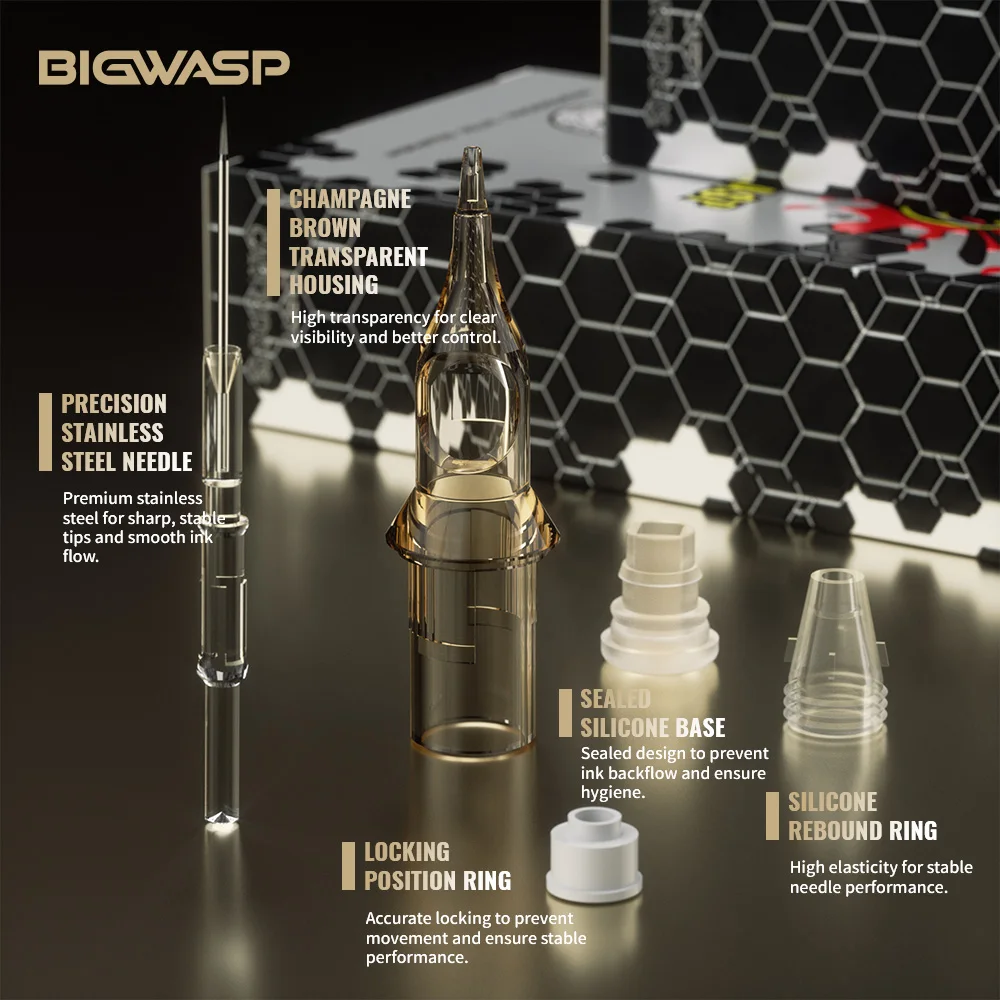 Disposable Cartridge Needles BIGWASP Brand 3RL Sterilized Safety Universal Tattoo Needle for Eyebrow & Lip & Tattoo 20pcs/Boxs
