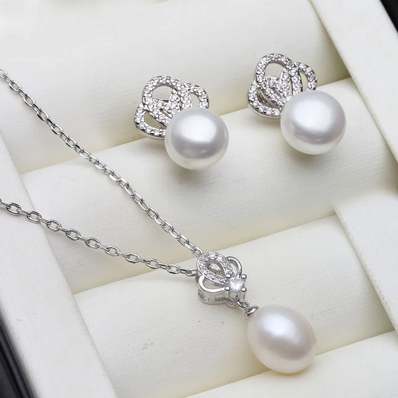 

Fashion Natural Freshwater Pearl Necklace Earring Set For Women,925 Silver Pearl Jewelry Set Wife Mother Birthday Gift White