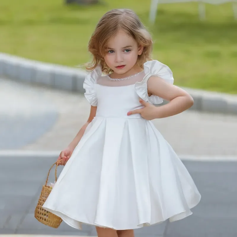 Baby Girl Princess Fly Sleeve Dress Toddler Child Elegant Ruffled Vestido Party Birthday Easter Dress Summer Baby Clothes 4-7Y