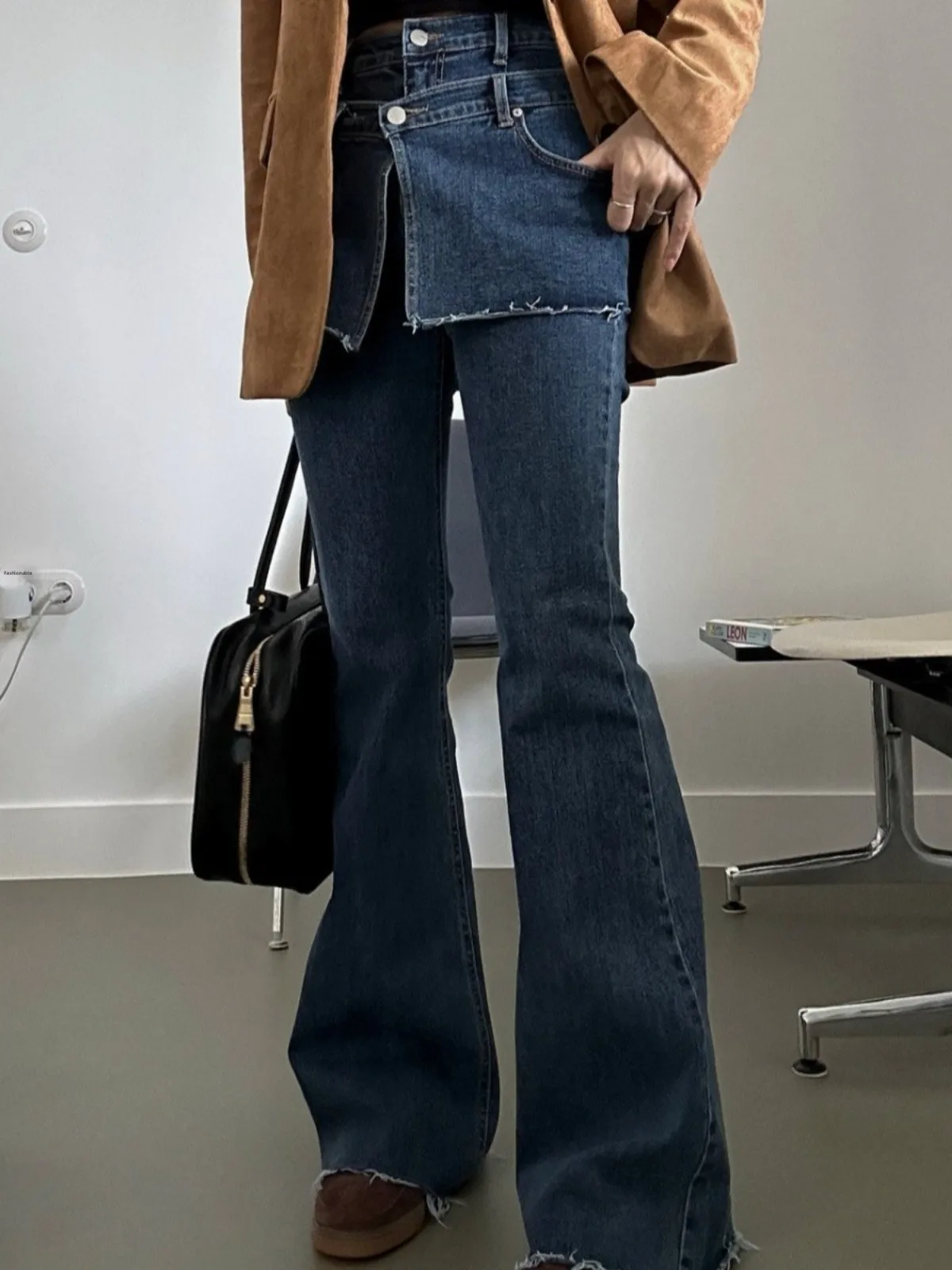 

High Waist Bell Bot Jeans Women's Vintage Waed Slimming Long Trousers with Waist Seal Casual Faion Blue Denim Jeans