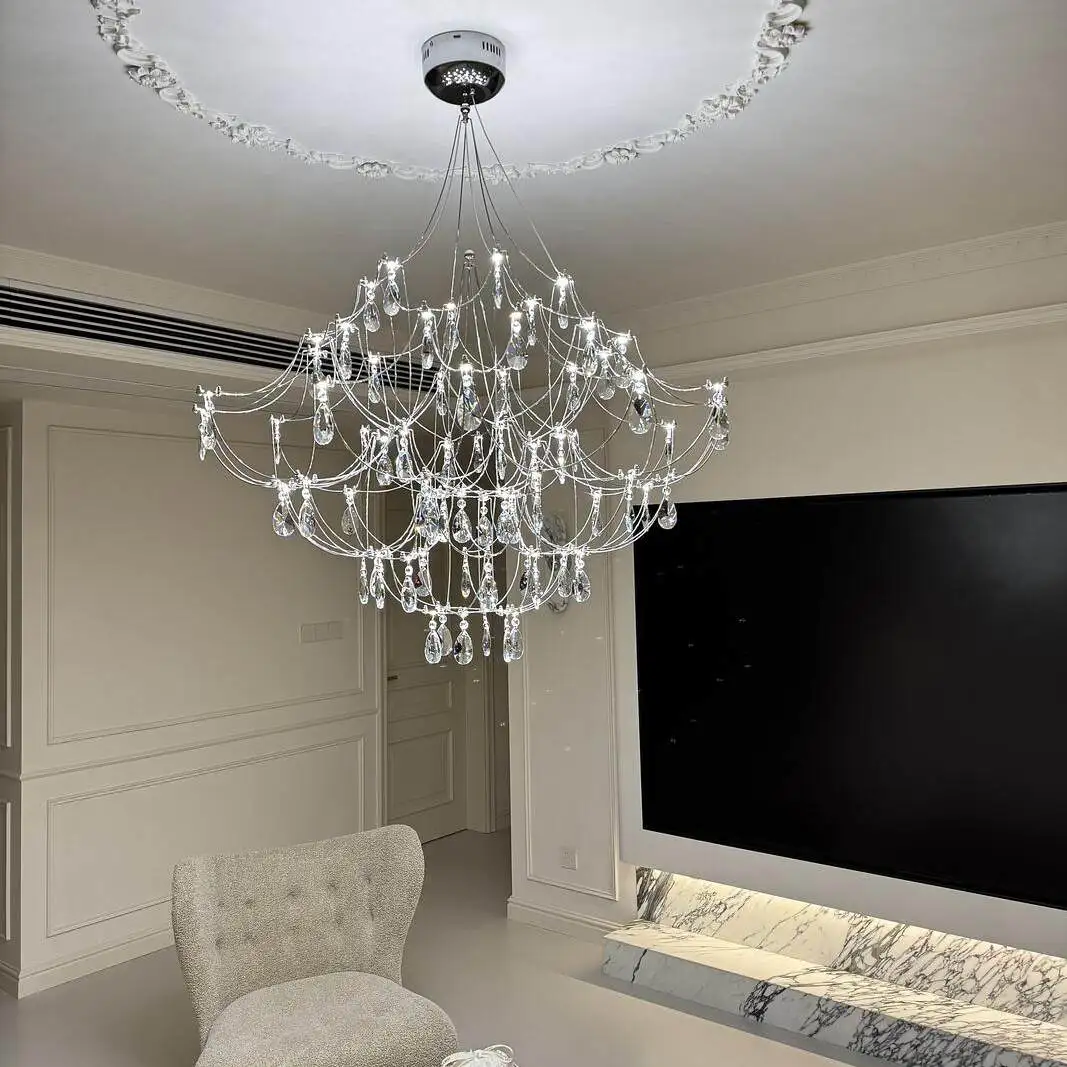 Starry Sky Villa Living Room Large Pendant Italian Minimalist Restaurant Lighting Modern Art Loft Staircase Crystal Pendant