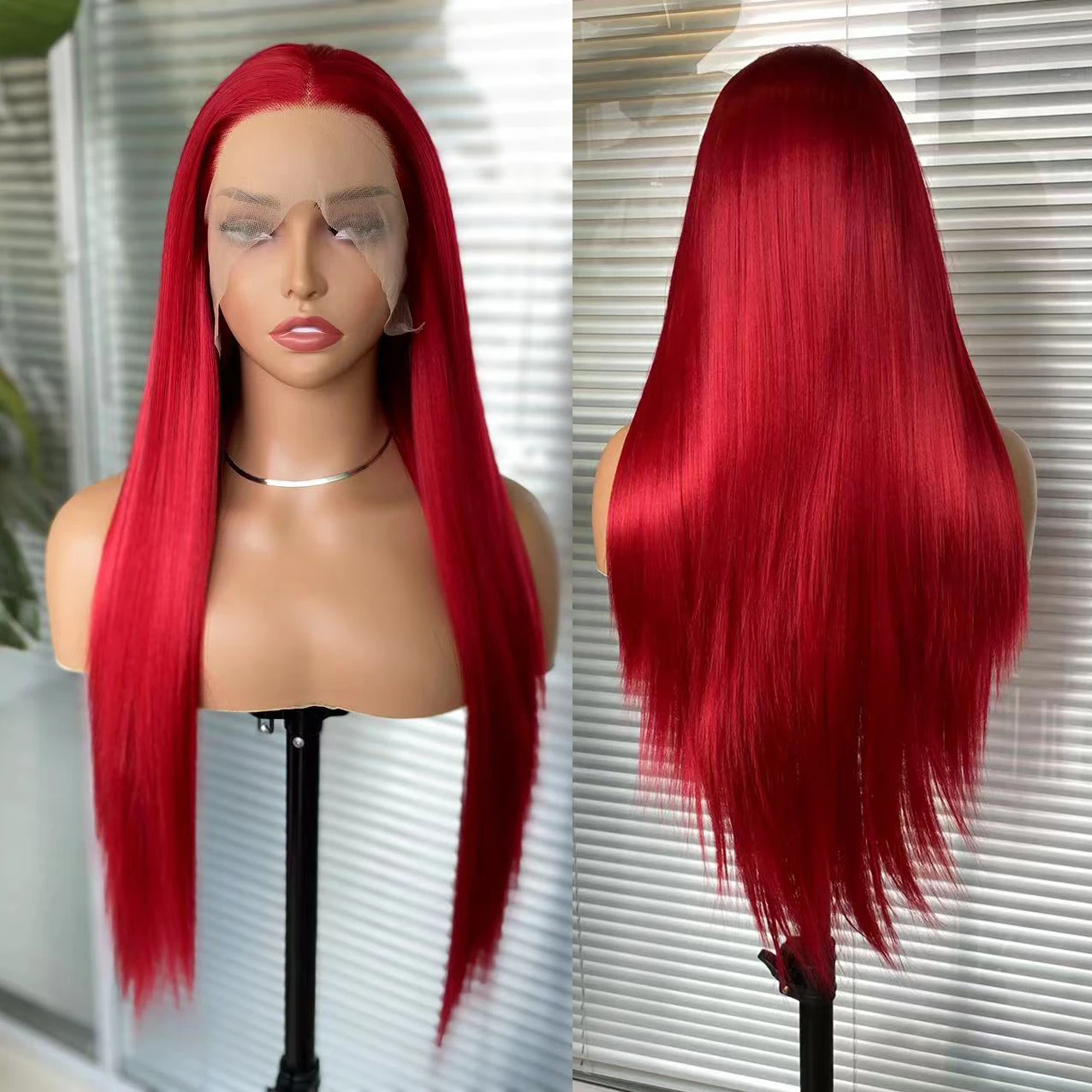 AIMEYA Hot Red Lace Front Wigs for Fashion Women Heat Resistant Synthetic Hair Long Silky Straight Wig Orange/Yellow/Black Green