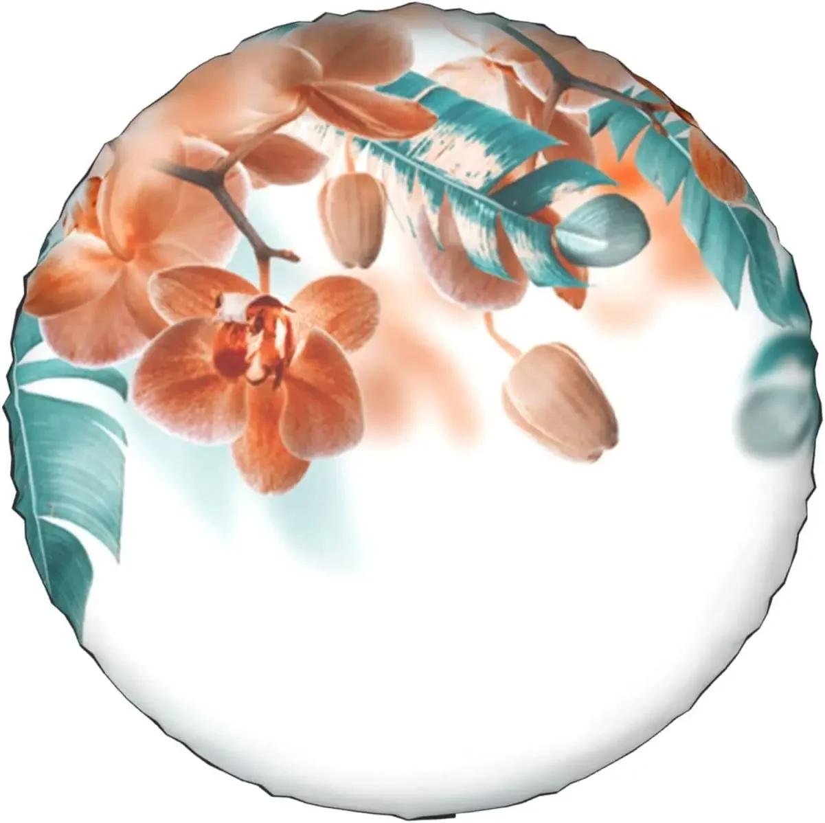 Teal and Orange Orchid Printed Spare Tire Cover Waterproof Tire Wheel Protector for Car Truck SUV Camper Trailer Rv 14