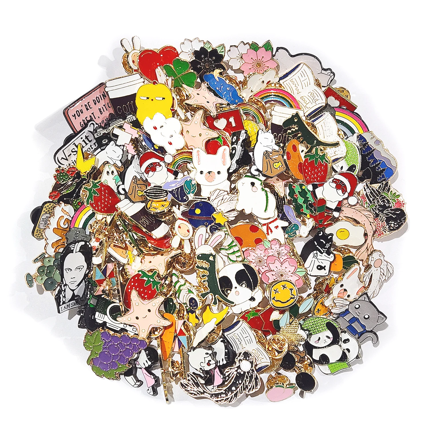 

50pcs Cute Random Badges Personalized Badge Fashion Pins Jewelry For Cartoon Clothes Bag Metal PinsSet Brooches Friends BestGift