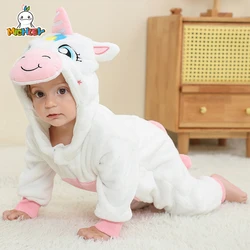 MICHLEY Halloween Unicorn Baby Rompers Winter Costume Flannel for Girl Boy Toddler Infant Clothes Kids Overall Animals Ropa Bebe