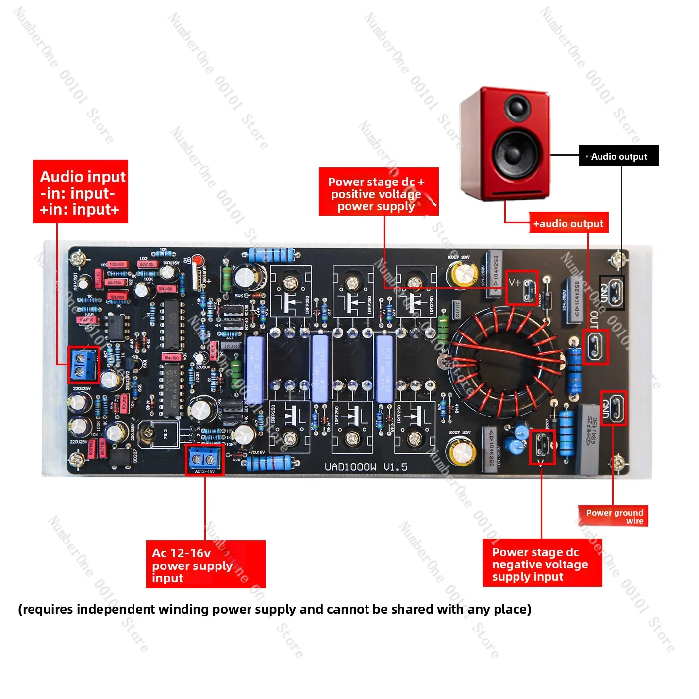 Uad1000w mono high-power digital amplifier board, audiophile-grade class-d hi-fi, includes heatsink