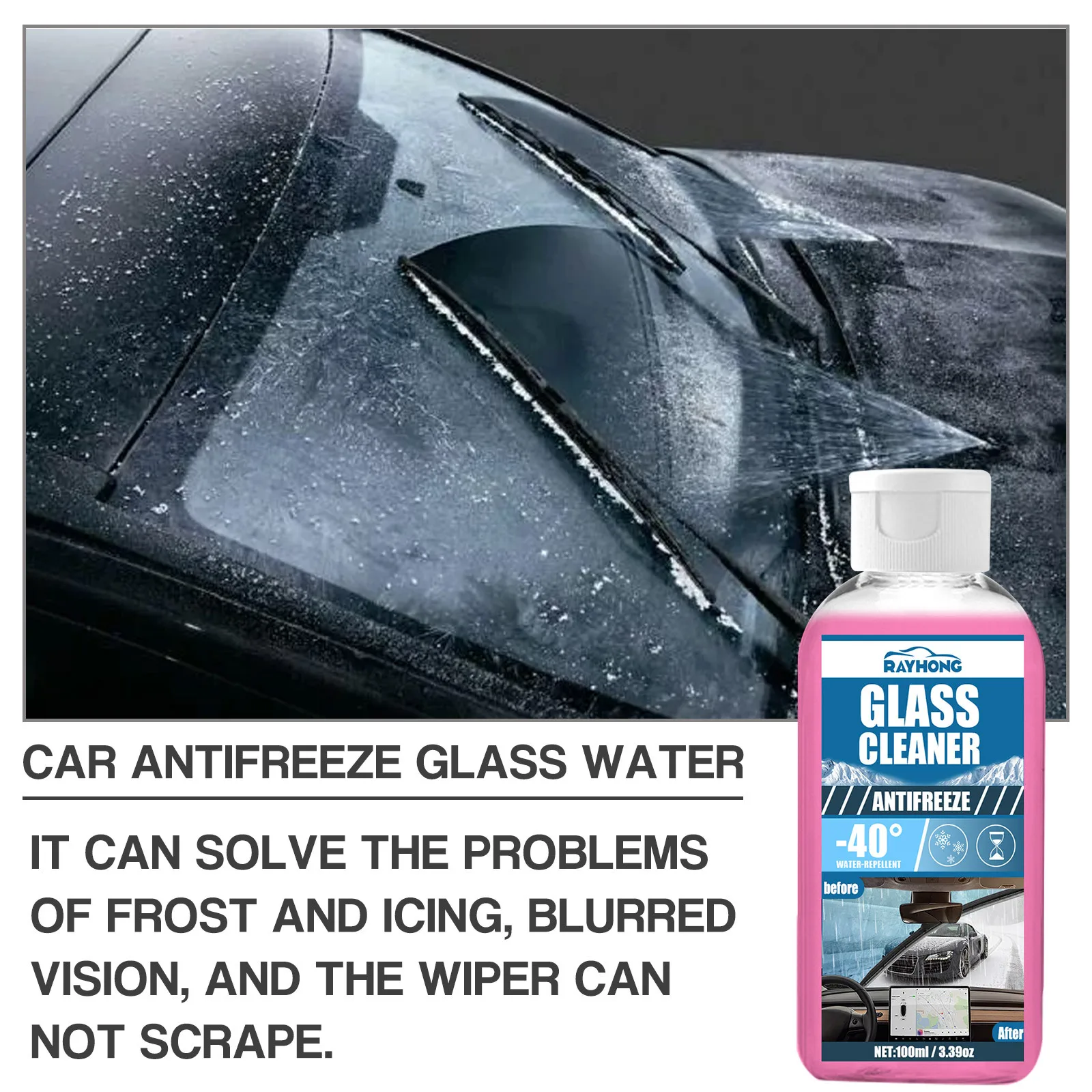 Car Antifreeze Windshield Washer Fluid Winter Car Glass Defroster Remove Snow Ice Frost Melting Defrost Antifreezing Agent 100ml