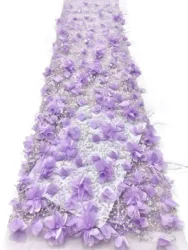 Latest African 3D Feather Net Laces 2024 High Quality Embroidered Beads Sequins Mesh Fabric For Nigeria Wedding Party Dress ZX90