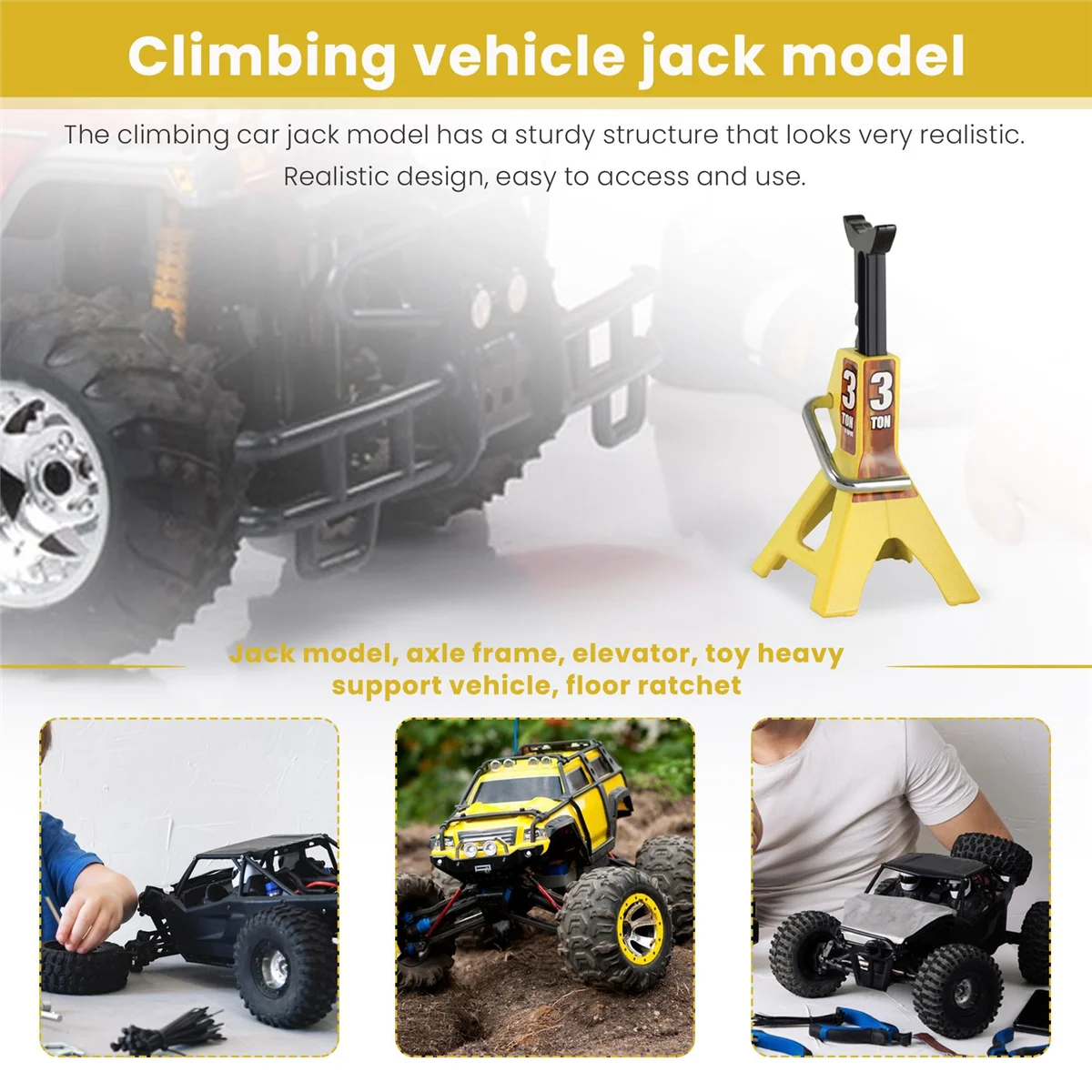 3 Ton scala Jack modello Axle Stand Lift Toys Heavy Duty Support Vehicle Floor Ratchet per TRX4 D90 CC01 RC Yellow