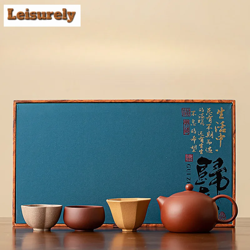 

Handamde Raw Ore Purple Clay Xishi Tea Set Complete Set Aesthetic Tea Ceremony Set Teapot and Tea Cup Set Tea Items Collection