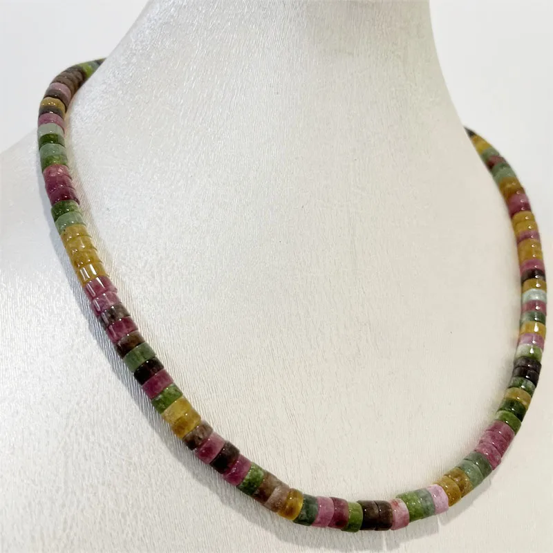 4*6MM Heishi Brazil Colorful Tourmaline Necklace Natural Stone Chocker Beaded Woman Mother Daughter 30/35/40/45/50/55cm