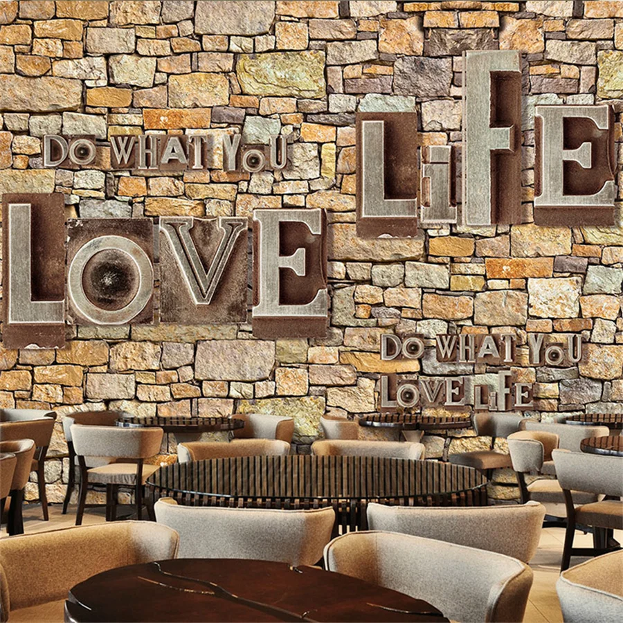 Custom Wallpaper 3D Street View Stone Wall Personalized Milk Tea Shop Wall Painting Retro Brick Pattern Coffee Shop Wall papers