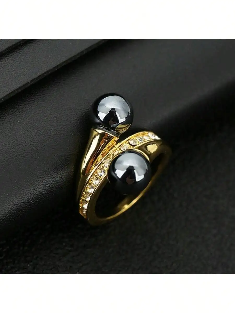 

Elegant Black Faux Pearl Vintage Cocktail Ring For Women