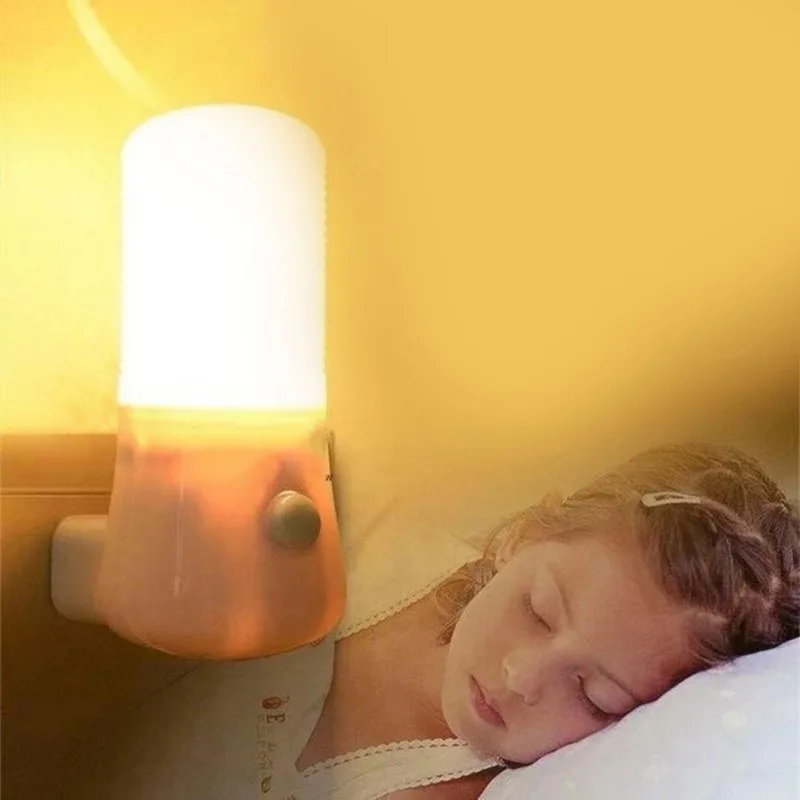 Plug Night Lights LED Night Light Push Button Switch Bedroom Bedside Lamp Baby Room Corridor Home Decor Wall Socket Lamp