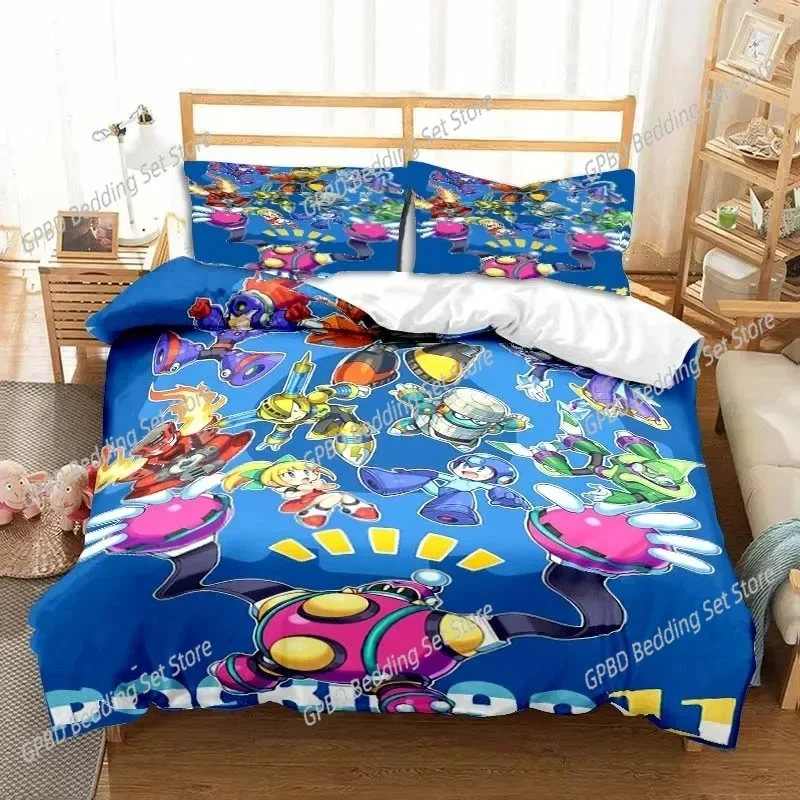 Rockman Megaman Game Cartoon Bedding Set Luxury Duvet Cover Bedroom Single Double King Size Duvet Cover and Pillowcase Boys Gift