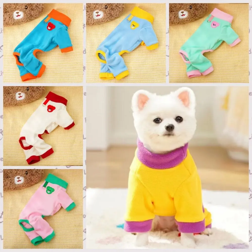 Mono de perro de peluche con patrón de oso, cómodo con anillo en D, pijama cálido para perro, camisa Base para mascota, monos coloridos de invierno para mascotas