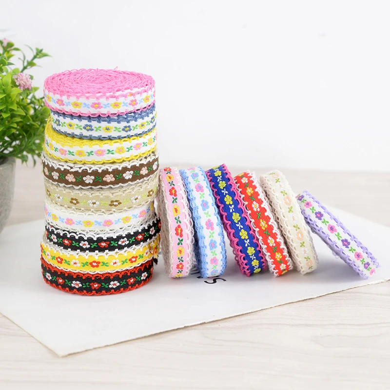 5Yards 12mm Colorful Flower Lace Trim Knitting Wedding Embroidered Ribbon Handmade Sewing Supply DIY Crafts Clothes Accessories