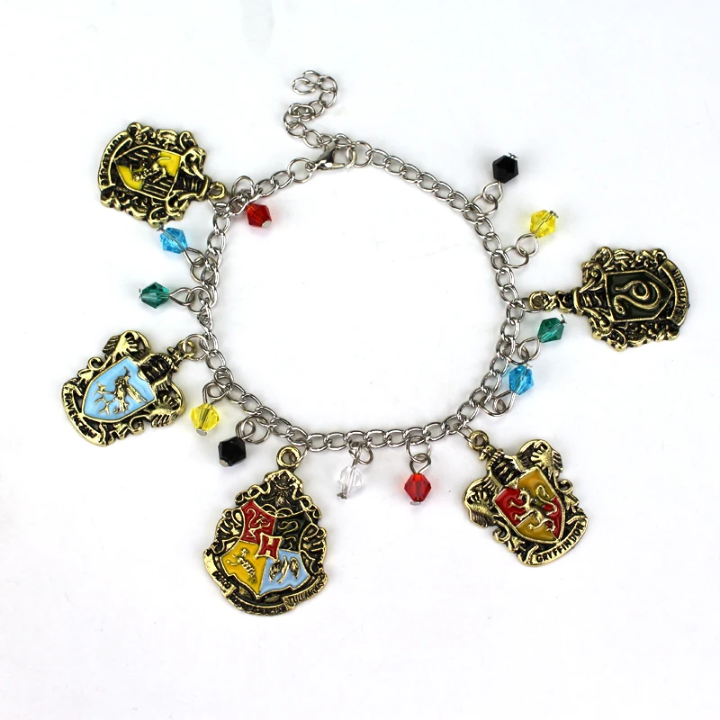 Harrys Bracelet Hogwarts School Badge Horcrux Deathly Hallows Golden Snitch Charms Bangle Bracelets for Women Men Jewelry Gift