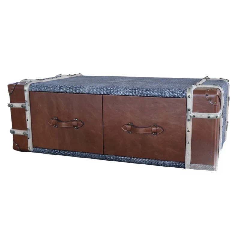 tea table rattan mat first layer cowhide living room storage leather box coffee table retro European and American style