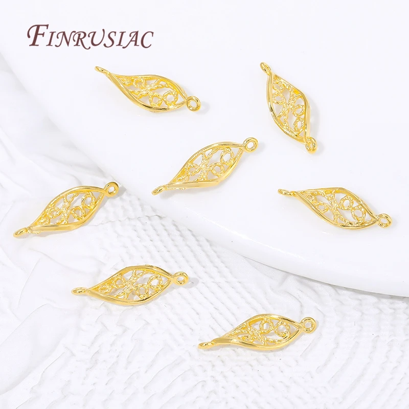 18K Gold Plated Filigree Hollow Leaf 2 Holes Connector,DIY Jewelry Findings, Earring Necklace Bracelet Craft Making Accessories - view 5