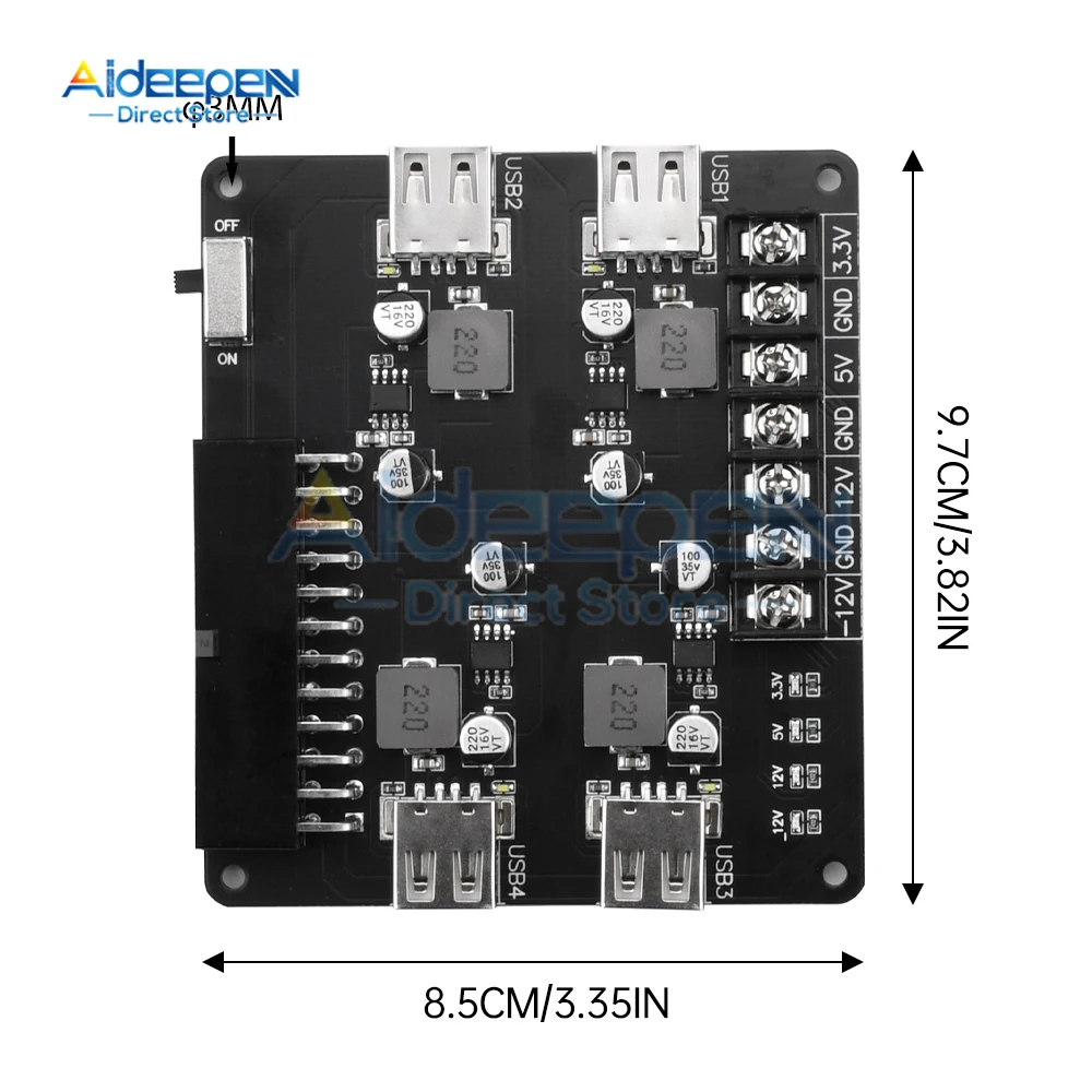 24 Pins 4 Usb Atx Voeding Breakout Board En Acryl Case Kit Module Adapter Power Connector Ondersteuning 12V 5V 3.3V