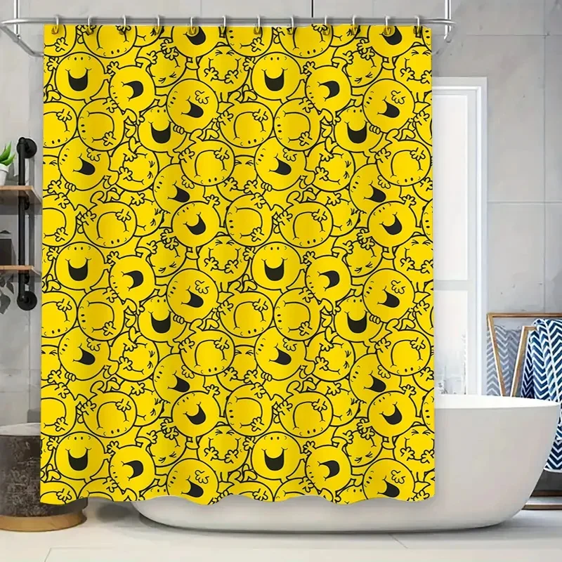 VIKAMA Yellow Smile Face Shower Curtain, Cartoon Happy Smiley Pattern Waterproof Polyester Washable Bathroom Decor Curtain