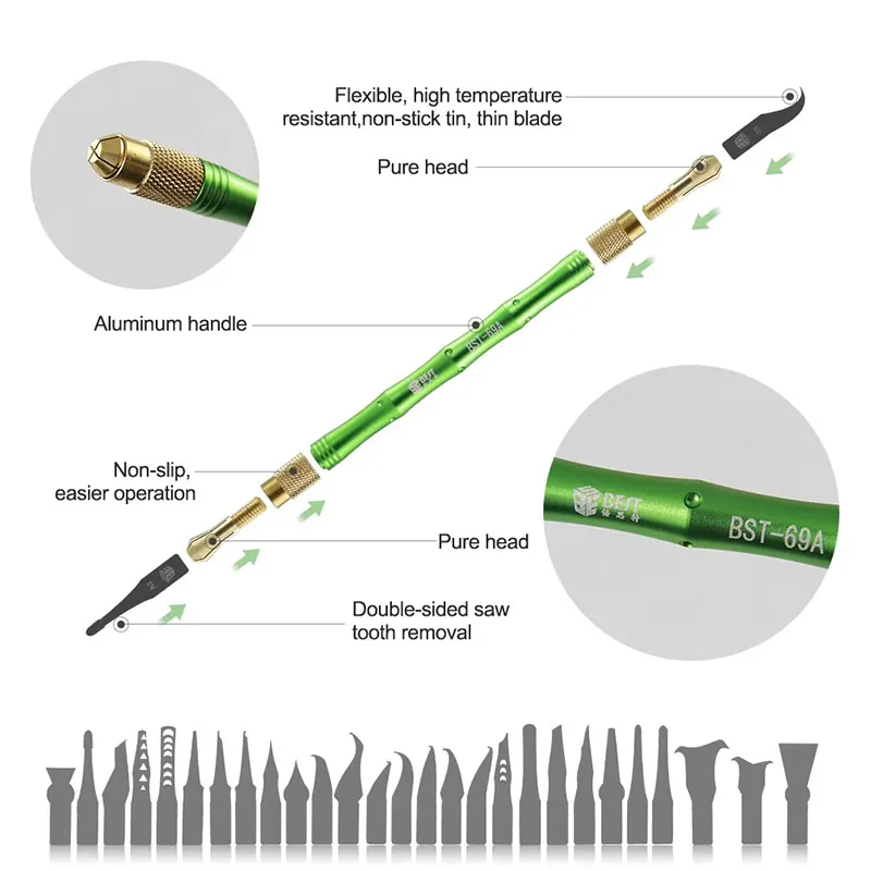 

28 in 1 Glue Removal Blade Kit Multifunctional Mobile Phone BGA Maintenance Scraper Set CPU NAND CHIP IC Disassemble Rework Tool