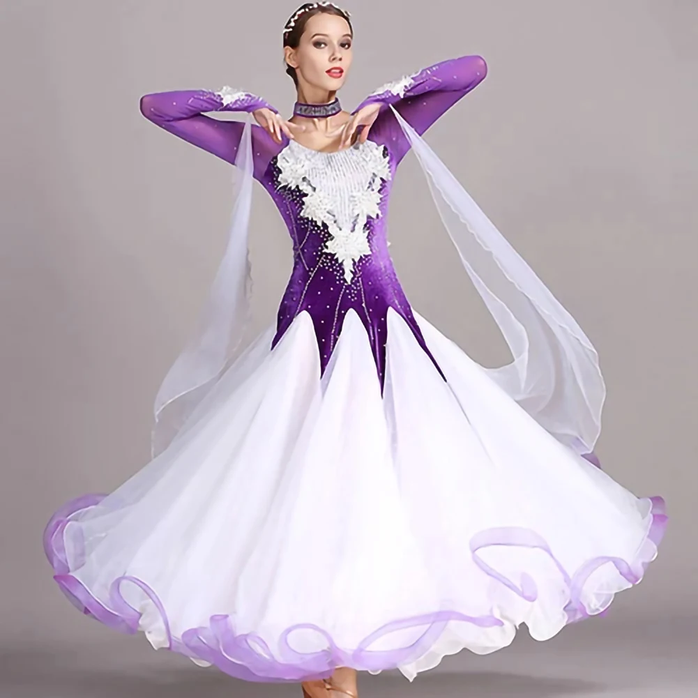 Vestido de competición de baile de salón de gama alta, vestidos estándar de terciopelo, traje de baile moderno, faldas de vals de salón, disfraces luminosos